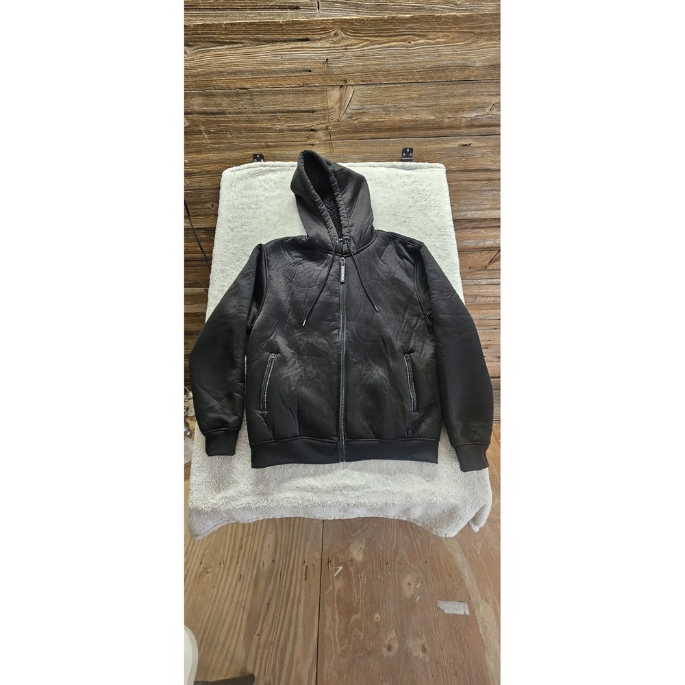 SPEEDRUN Hoodie Size Large Men's Full Zip Fleece Lined  Black Hooded Pockets .